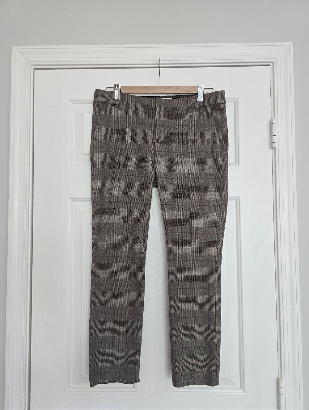Anthropologie The Essential Collection Brown Plaid Slim Trousers Size 8 - Picture 6 of 12